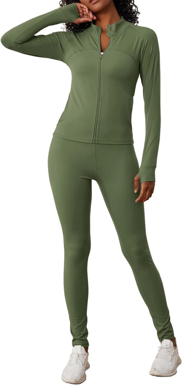 61j_Y8Lt5VL._AC_SL1500 Two Piece Outfits for Women Workout Sets Bodycon Tracksuit Long Sleeve Zip Up Hoodie Jacket Jogger Sweat Pants Set