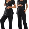Women's Maternity Nursing Pajama Set Breastfeeding Loungewear Mama Clothes Short Sleeve Top & Pants Pregnancy PJS
