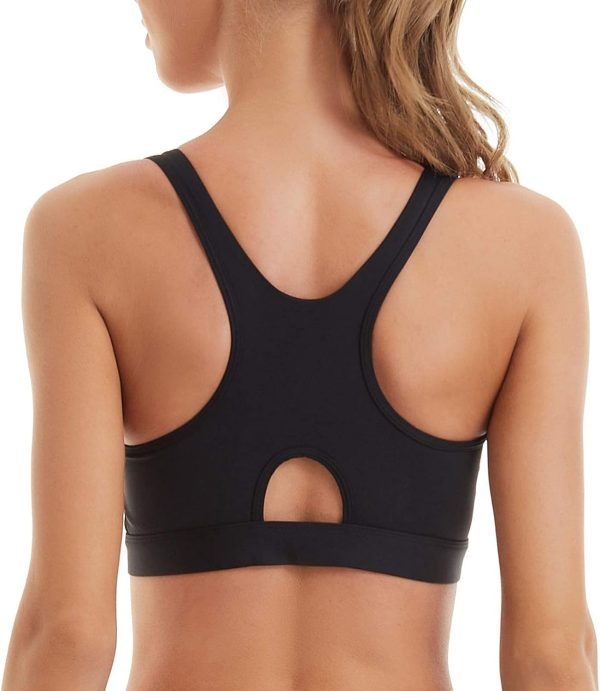 Womens Sports Bra with Zip Closure and Racerback,Wireless Bras,Four-Way Stretch Fabric with Removable Padded