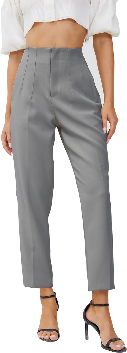 61mVNBH-KtL._AC_SL1500 Women's High Waisted Business Trousers Straight Leg Pleated Office Slacks Pants