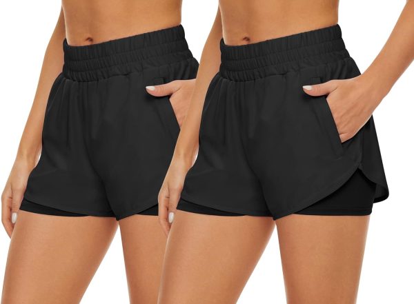 2 Pack Athletic Shorts for Women, Quick Dry Running Shorts with Pockets High Waisted Workout Gym Sports Shorts