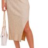 Midi Pencil Basic Skirt Casual Solid Split Side Stretchy Ribbed Knit Bodycon Mid Length Skirts for Women