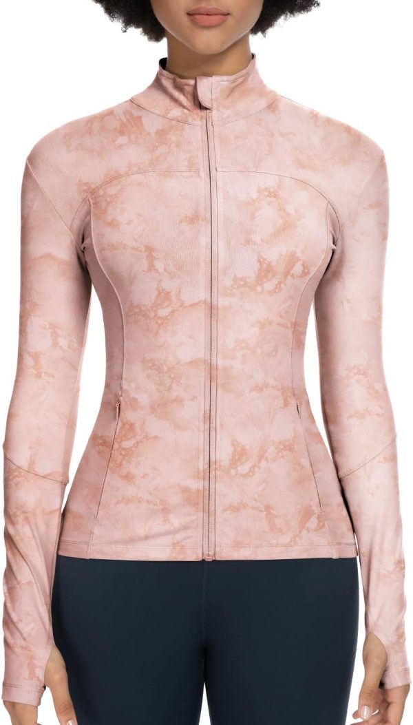 61nmTfPlWaL._AC_SL1500 Workout Jackets for Women Full Zip Athletic Running Track Jacket with Pockets Slim Fit Yoga Jacket with Thumb Holes