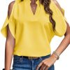 61oOMaBGkDL._AC_SL1067 Women's Cold Shoulder Tops Summer Fashion Short Sleeve V Neck Casual Loose Solid Color Blouse Shirts
