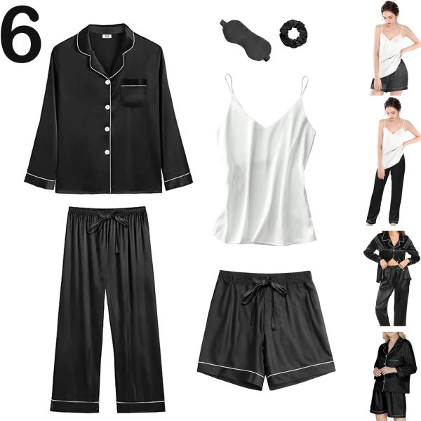 61oXIsxsqEL._AC_SL1500 6Pcs Womens Silk Satin Pajama Sets Pj Sets Long Pjs Set Pajamas Sleepwear Camisole Sexy Cami