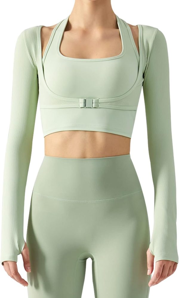 61ojMSsGIPL._AC_SL1500_4d9d5cb7-9e56-44f3-a8c8-21ef70f47457 Women's Stretch Cutout Yoga Sports Jacket Long Sleeve Crop Top T Shirts with Thumb Holes