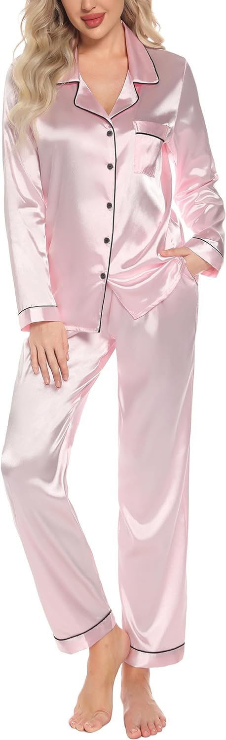 Pajamas Set Long Sleeve Womens Button Down Sleepwear Two Piece Nightwear Soft Pj Lounge Sets S-XXL