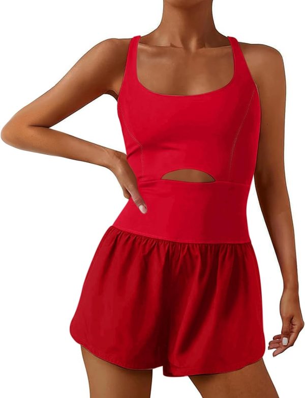 Womens Onesie Workout Rompers One Piece Exercise Jumpsuits Athletic Outfits Gym Yoga Clothes