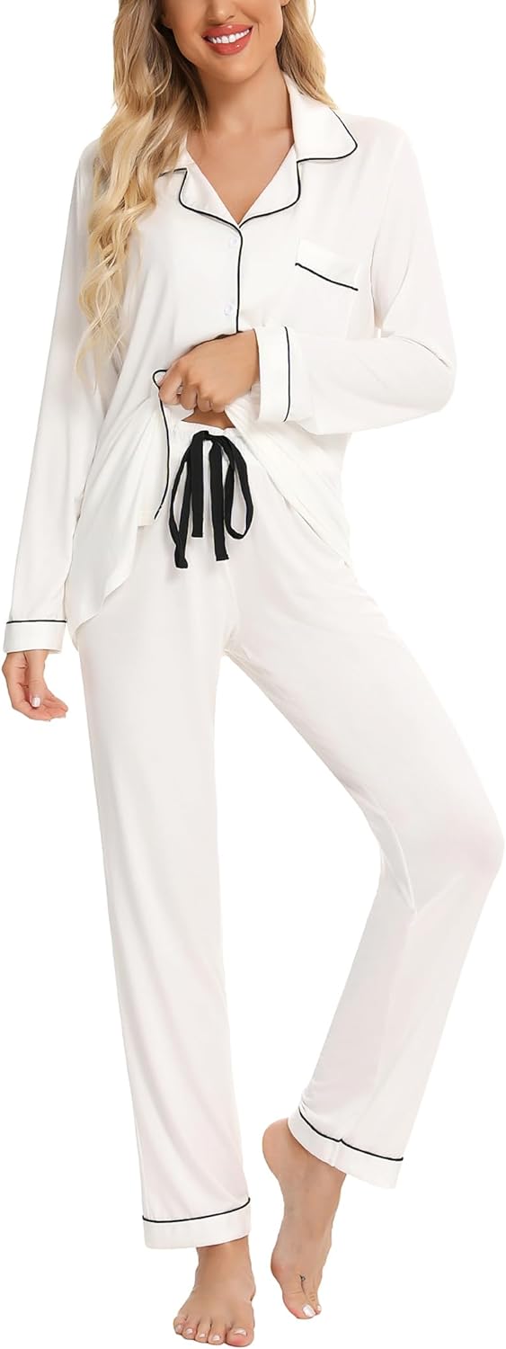 Pajamas Set Long Sleeve Womens Button Down Sleepwear Two Piece Nightwear Soft Pj Lounge Sets S-XXL