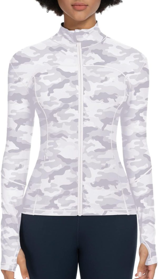 61q2MyqnS-L._AC_SL1500 Workout Jackets for Women Full Zip Athletic Running Track Jacket with Pockets Slim Fit Yoga Jacket with Thumb Holes