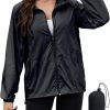 Rain Jacket Women Waterproof Lightweight Jacket With Hood Packable Raincoat with Pockets S-XXL