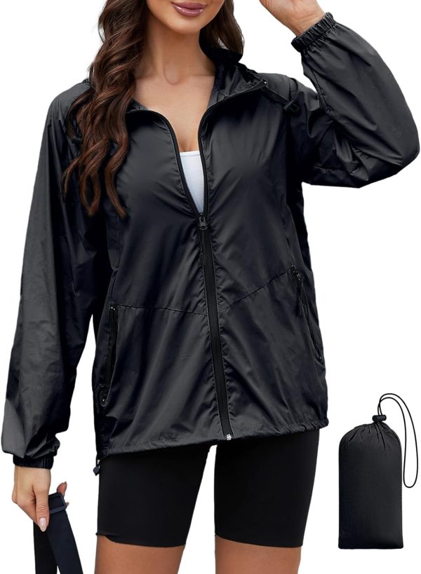 Rain Jacket Women Waterproof Lightweight Jacket With Hood Packable Raincoat with Pockets S-XXL