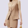 Women's Summer 2 Piece Outfits Sleeveless Round Neck Button Down High Waisted Pants 2024 Business Work Sets