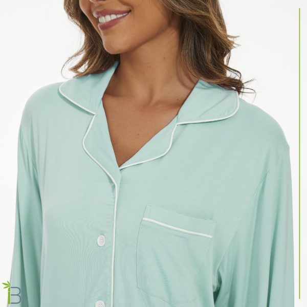 Womens Bamboo Pajama Set Long Sleeve Button Down, Soft Pj Pants with Pockets, Lightweight Sleepwear Loungewear