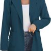 Women Open Front Blazers Long Sleeve Casual OL Office Slim Buttonless Suit Jacket with Pockets