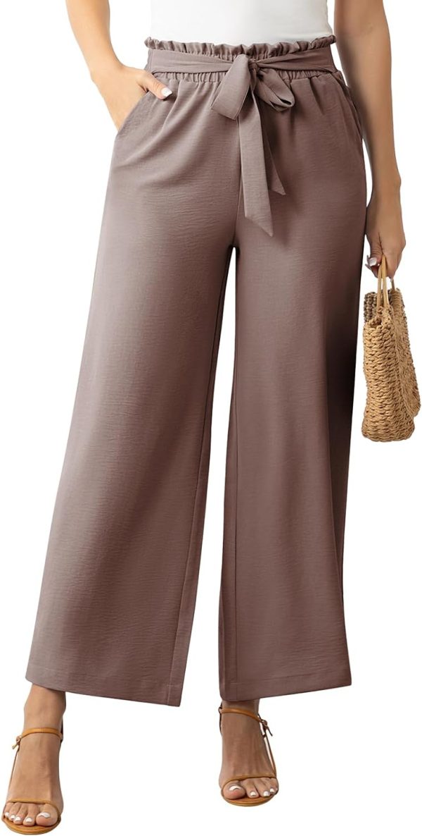 61tPM6RmjXL._AC_SL1500 Womens Wide Leg Lounge Pants High Waisted Business Work Casual Pants Adjustable Tie Knot Loose Trousers with Pocket