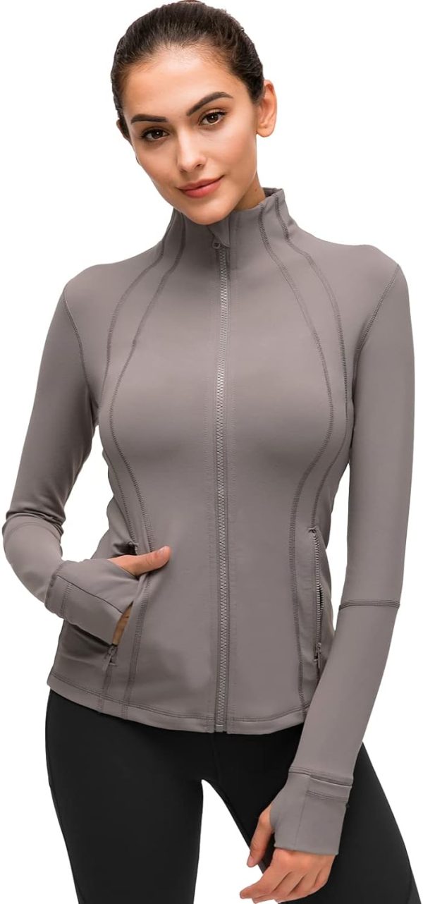 61u8F-v2kPL._AC_SL1500 Womens Sports Running Yoga Jacket Slim Fit Full Zip Track Jacket Turtleneck Workout Jacket