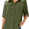 Women's UPF 50+ Long Sleeve UV Sun Protection Safari Shirt, Quick Dry SPF Hiking Fishing Breathable Shirts