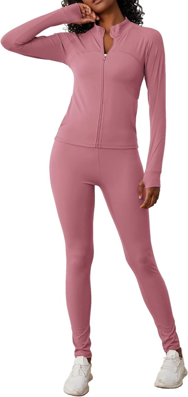 61w9Q91LW-L._AC_SL1500 Two Piece Outfits for Women Workout Sets Bodycon Tracksuit Long Sleeve Zip Up Hoodie Jacket Jogger Sweat Pants Set