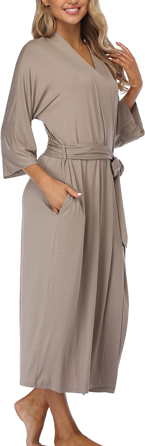 61wFT5jr2WL._AC_SL1500 Womens Soft Long Kimono Robes Lightweight Full Length Knit Bathrobe With Pockets Ladies Casual Dressing Gown