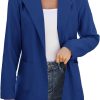 Women Open Front Blazers Long Sleeve Casual OL Office Slim Buttonless Suit Jacket with Pockets
