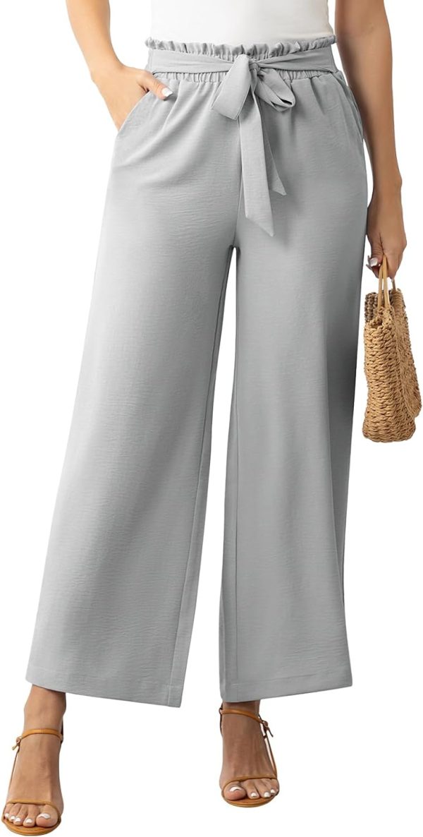 61wV1CfoZYL._AC_SL1500 Womens Wide Leg Lounge Pants High Waisted Business Work Casual Pants Adjustable Tie Knot Loose Trousers with Pocket