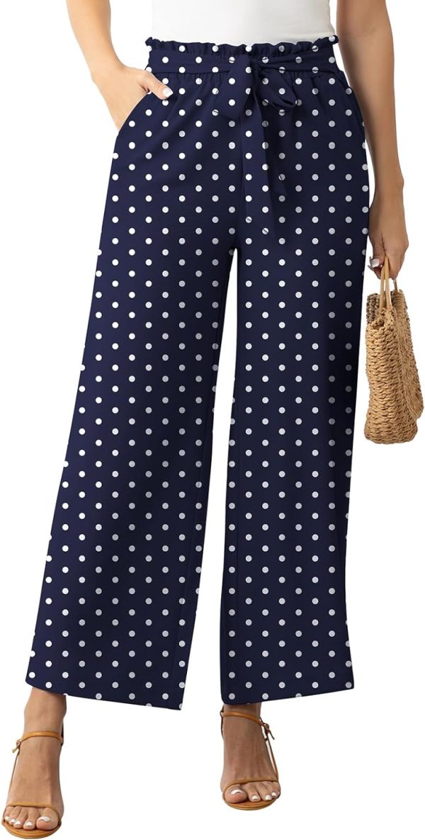 61wjsQ-5CnL._AC_SL1500 Womens Wide Leg Lounge Pants High Waisted Business Work Casual Pants Adjustable Tie Knot Loose Trousers with Pocket