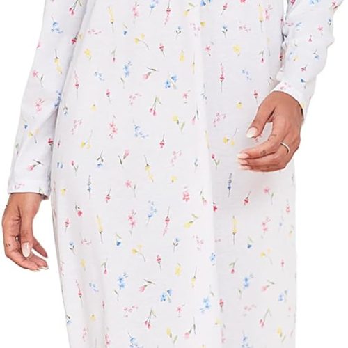 61xC_fl7wgL._AC_SL1500 Long Cotton Nightgown Women's Long Sleeve Sleepwear Full Length Night Dress Soft Comfy Loungewear
