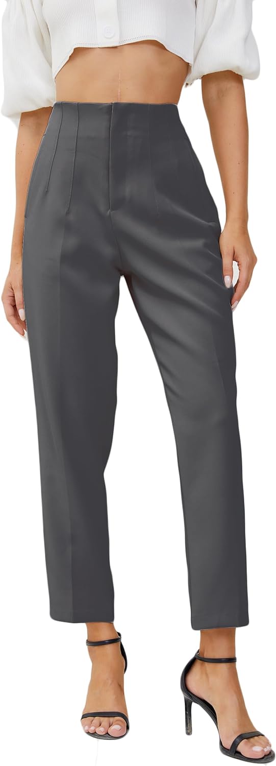 61xkXVPwrML._AC_SL1500 Women's High Waisted Business Trousers Straight Leg Pleated Office Slacks Pants