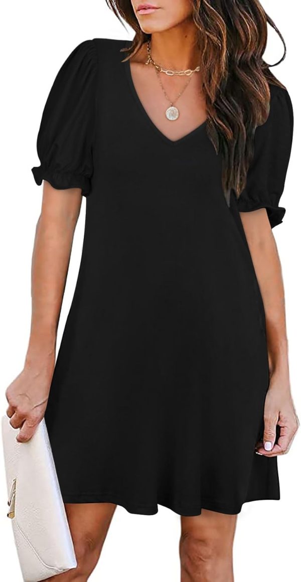 61yiz3TpQ-L._AC_SL1500 Women's Casual Dresses Puff Short Sleeve V-Neck Cocktail Dress with Pockets