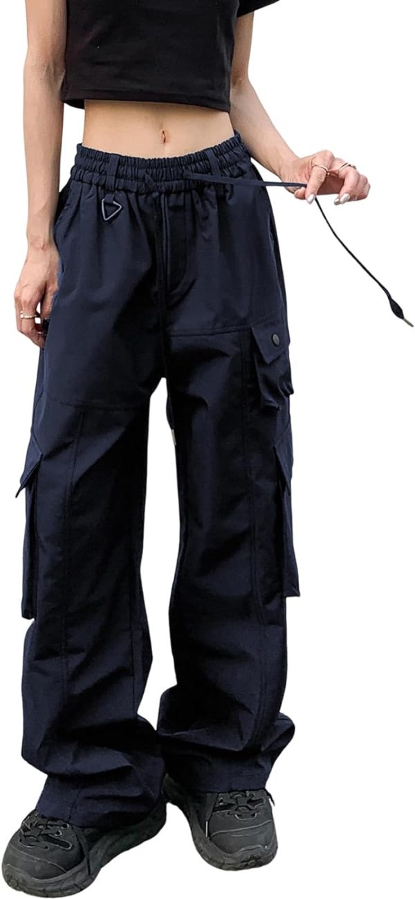 61z_lifJQBL._AC_SL1500 Women Cargo Pants Trendy Parachute Pants Elastic Waist Hiking Pants Lightweight Waterproof Baggy Joggers with Pockets