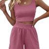 Trendy Queen Two Piece Summer Outfits Women Shorts Sets 2 Piece Sleeveless Matching Lounge Crop Top and High Waisted Shorts