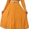 Business Casual Shirt Dress for Women Long Sleeves Pleated Midi Dresses with Belt