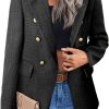 Womens Casual Blazer 2024 Spring Open Front Business Work Tweed Plaid Jacket Suit Pocket (S-XXL)