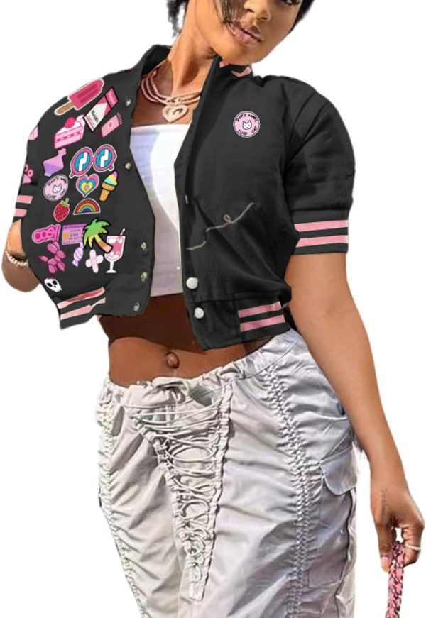 Button Down Shirts for Women Short Sleeve Cropped Varsity Jacket for Women Summer Tops for Women 2024 S-XXL