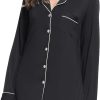 Womens Bamboo Viscose Sleep Shirt Long Sleeve Button Down Nightgowns Boyfriend Nightshirt S-XXL