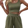 Trendy Queen Two Piece Summer Outfits Women Shorts Sets 2 Piece Sleeveless Matching Lounge Crop Top and High Waisted Shorts