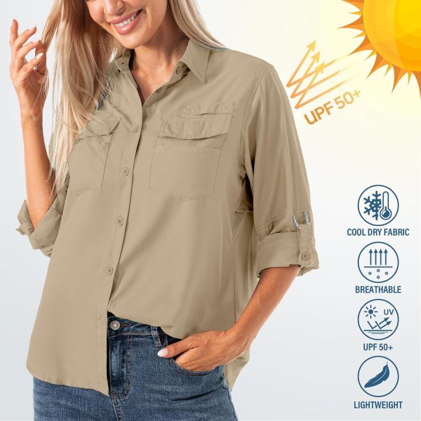 Women's Quick Dry Sun UV Protection Convertible Long Sleeve Shirts for Hiking Camping Fishing Sailing