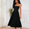 Women Off Shoulder Midi Dress Strapless Sleeveless Drop-Waist A Line Tube Dress Trendy Summer Swing Patchwork Dress