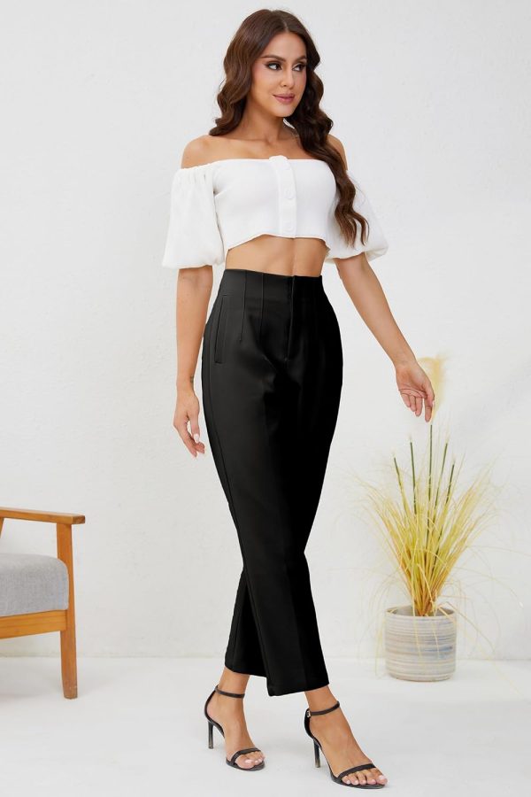 712FCbrXvXL._AC_SL1500 Women's High Waisted Business Trousers Straight Leg Pleated Office Slacks Pants