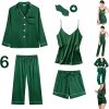 71351MsNfhL._AC_SL1500 6Pcs Womens Silk Satin Pajama Sets Pj Sets Long Pjs Set Pajamas Sleepwear Camisole Sexy Cami