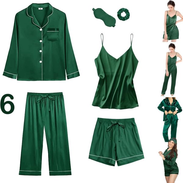 71351MsNfhL._AC_SL1500 6Pcs Womens Silk Satin Pajama Sets Pj Sets Long Pjs Set Pajamas Sleepwear Camisole Sexy Cami