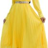 Business Casual Shirt Dress for Women Long Sleeves Pleated Midi Dresses with Belt