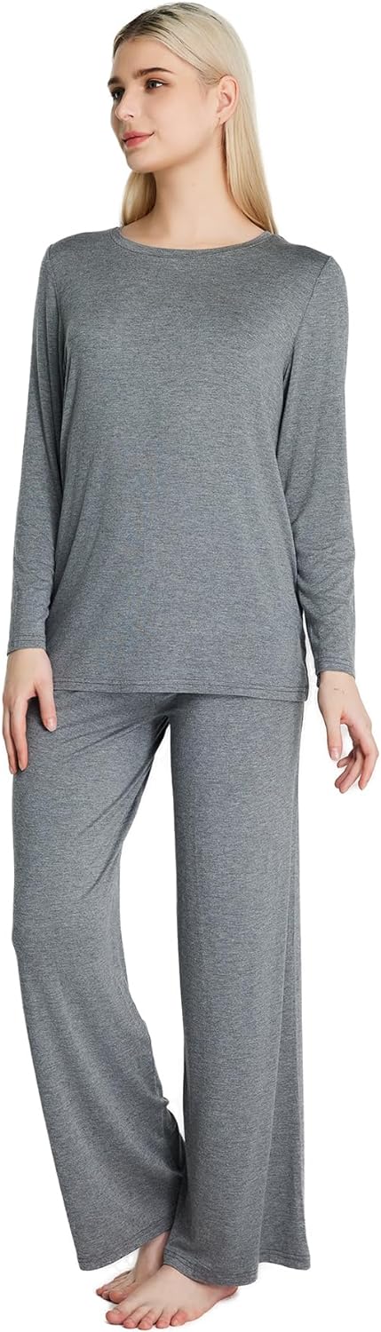 713JW77wuNL._AC_SL1500 Loungewear Set pajamas Womens sleepwear Bamboo Viscose Long Sleeve t shirt Long Pants Super Soft Novelty Pjs Set