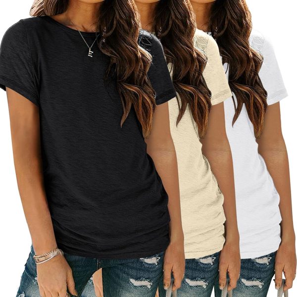Womens 3 Pack T Shirts Basic Short Sleeve Tees Crewneck Fashion Tops Loose Fit Lightweight Casual Summer Clothes 2024