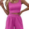 Trendy Queen Two Piece Summer Outfits Women Shorts Sets 2 Piece Sleeveless Matching Lounge Crop Top and High Waisted Shorts