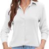 Womens Chiffon Blouses Button-Down Shirts Soft Tops Collared Casual Work Shirt XS-XXL