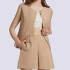 Women's Summer 2 Piece Outfits Sleeveless Round Neck Button Down High Waisted Pants 2024 Business Work Sets