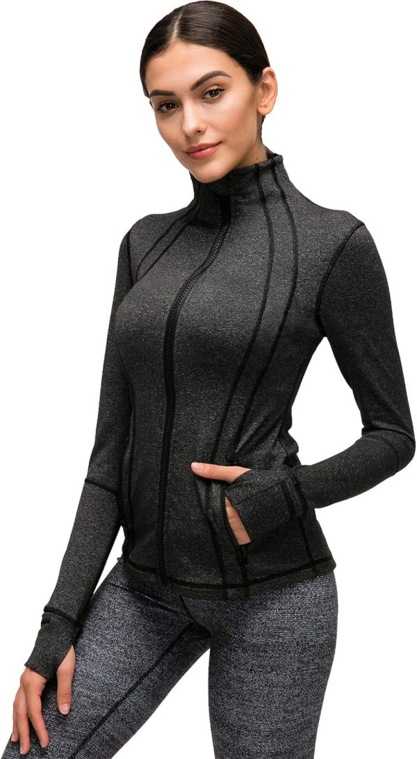 716vxNZbAvL._AC_SL1500 Womens Sports Running Yoga Jacket Slim Fit Full Zip Track Jacket Turtleneck Workout Jacket