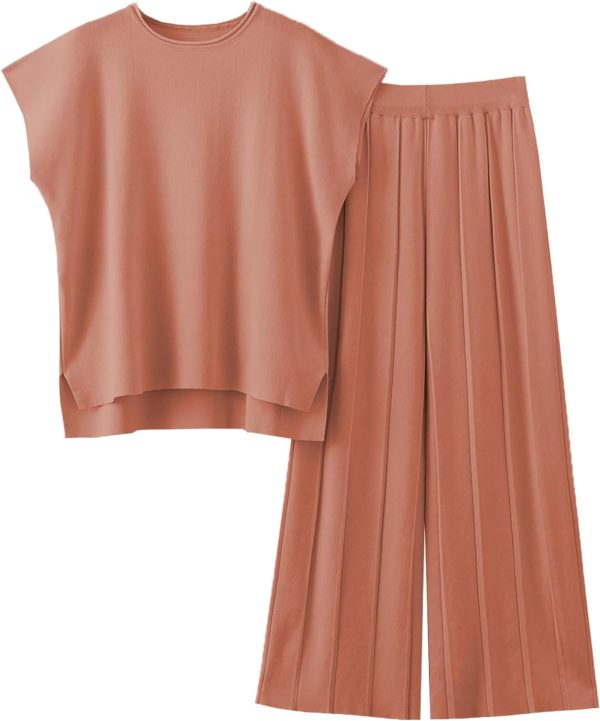 2 Piece Outfits for Women Sweater Sets Knit Vest Tops Elastic Waisted Pants